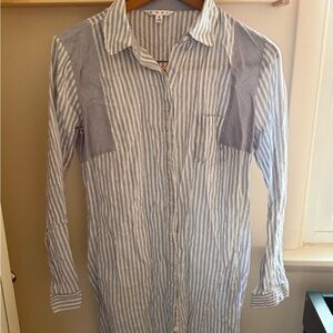 CAbi Blue and White Striped Casual Shirt Dress
